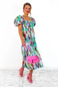 Last But Not Least - Multi Abstract Puff Sleeve Midi Dress -Fashion Clothing Store LastButNotLeast MultiAbstractPuffSleeveMidiDress 4