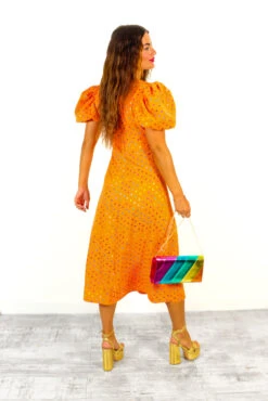 Last But Not Least - Orange Multi Spot Puff Sleeve Midi Dress -Fashion Clothing Store LastButNotLeast OrangeMultiSpotPuffSleeveMidiDress1