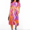 Law Of The Jungle - Fuchsia Rainbow Animal Midi Dress