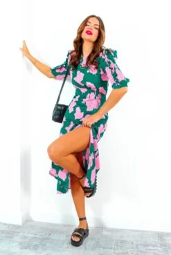 Law Of The Jungle - Green Pink Floral Midi Dress 11 Law Of The Jungle - Green Pink Floral Midi Dress -Fashion Clothing Store LawOfTheJungle GreenPinkFloralMidiDress