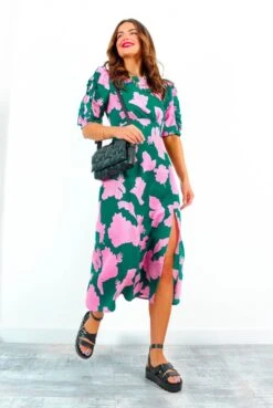 Law Of The Jungle - Green Pink Floral Midi Dress 9 Law Of The Jungle - Green Pink Floral Midi Dress -Fashion Clothing Store LawOfTheJungle GreenPinkFloralMidiDress 3