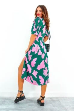 Law Of The Jungle - Green Pink Floral Midi Dress 8 Law Of The Jungle - Green Pink Floral Midi Dress -Fashion Clothing Store LawOfTheJungle GreenPinkFloralMidiDress 4