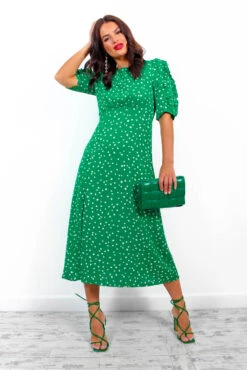 Law Of The Jungle - Green Polka Dot Midi Dress -Fashion Clothing Store LawOfTheJungle GreenPolkaDotMidiDress 2