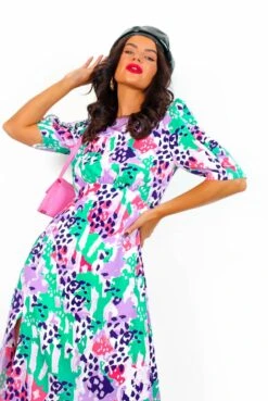 Law Of The Jungle - Lilac Animal Print Midi Dress -Fashion Clothing Store LawOfTheJungle LilacAnimalPrintMidiDress 4