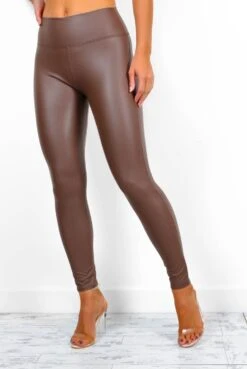 Leather Let Me Go - Brown Faux Leather Leggings -Fashion Clothing Store LeatherLetMeGo BrownFauxLeatherLeggings 1