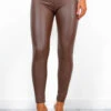 Leather Let Me Go - Brown Faux Leather Leggings