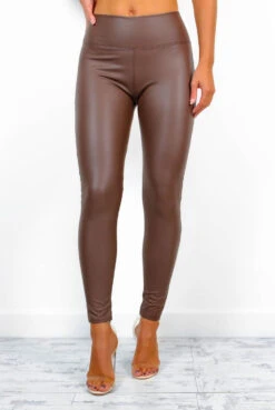 Leather Let Me Go - Brown Faux Leather Leggings