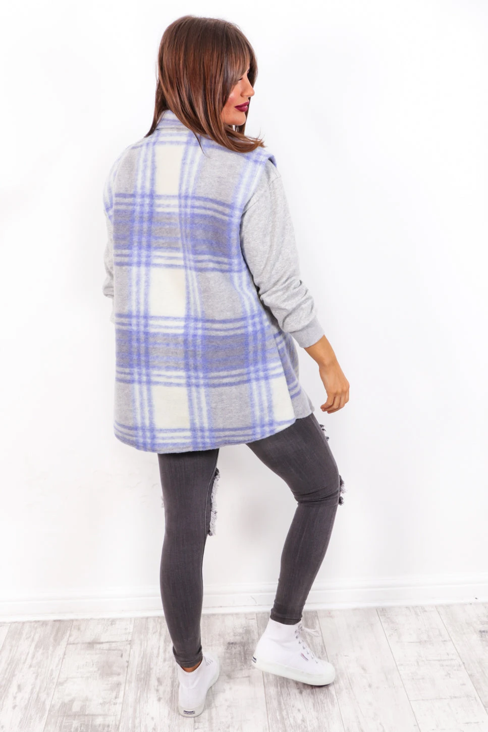 Leave The Vest To Us - Blue Check Sleeveless Shacket 3 Leave The Vest To Us - Blue Check Sleeveless Shacket - Image 3