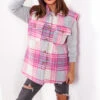 Leave The Vest To Us - Pink Check Sleeveless Shacket