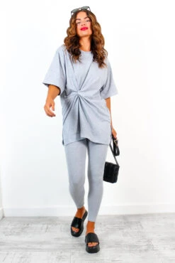 Let's Get Together - Grey Twist Front T-Shirt Legging Co-Ord