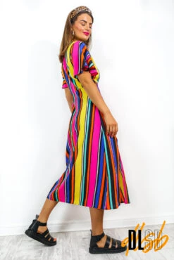 Lets Split - Black Multi Stripe Midi Dress -Fashion Clothing Store Let sSplit BlackMultiStripeMidiDress 3