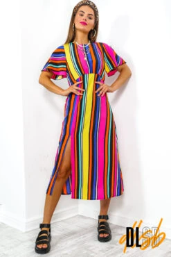 Lets Split - Black Multi Stripe Midi Dress -Fashion Clothing Store Let sSplit BlackMultiStripeMidiDress 4