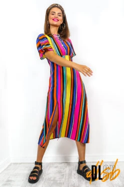 Lets Split - Black Multi Stripe Midi Dress -Fashion Clothing Store Let sSplit BlackMultiStripeMidiDress 5