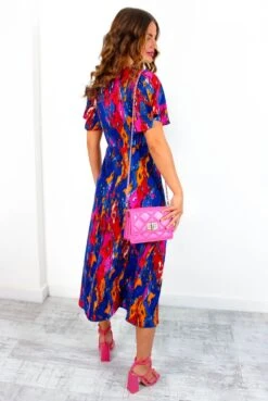 Let's Split - Cobalt Abstract Midi Dress -Fashion Clothing Store Let sSplit CobaltAbstractMidiDress