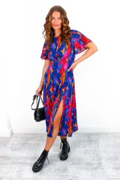 Let's Split - Cobalt Abstract Midi Dress -Fashion Clothing Store Let sSplit CobaltAbstractMidiDress 5