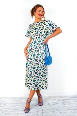Lets Split - Cream Green Leopard Print Midi Dress -Fashion Clothing Store Let sSplit CreamGreenLeopardPrintMidiDress1