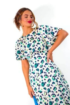 Lets Split - Cream Green Leopard Print Midi Dress -Fashion Clothing Store Let sSplit CreamGreenLeopardPrintMidiDress4