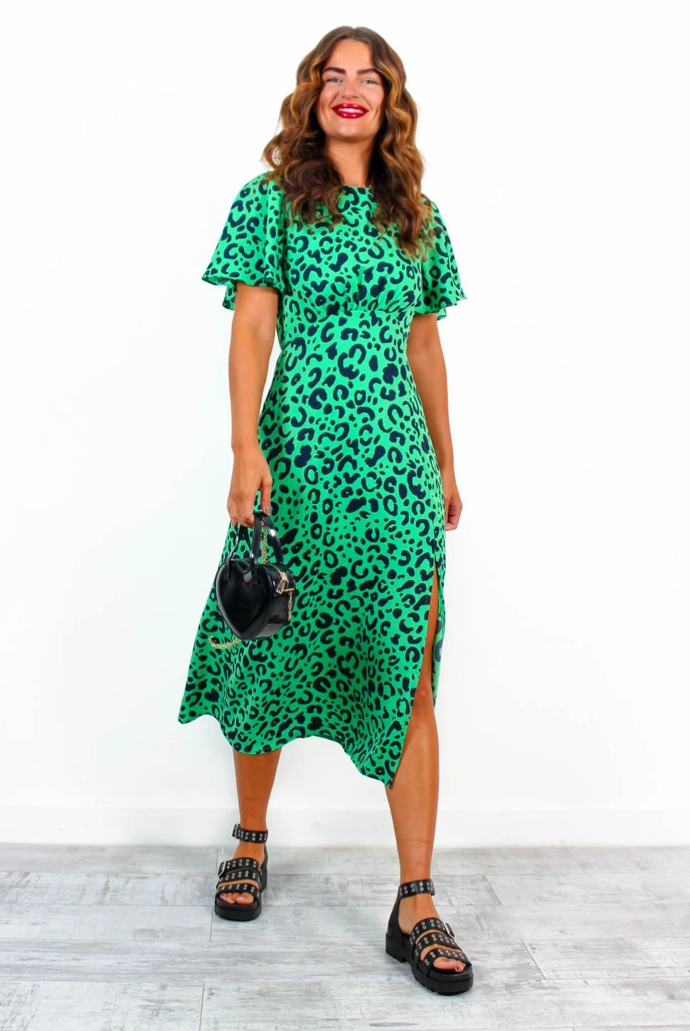 Let's Split - Green Black Leopard Midi Dress 3 Let's Split - Green Black Leopard Midi Dress - Image 3