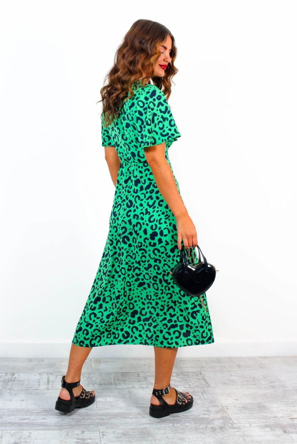 Let's Split - Green Black Leopard Midi Dress 6 Let's Split - Green Black Leopard Midi Dress - Image 6