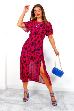 Let's Split - Magenta Orange Leopard Midi Dress 9 Let's Split - Magenta Orange Leopard Midi Dress -Fashion Clothing Store Let sSplit MagentaOrangeLeopardMidiDress 1