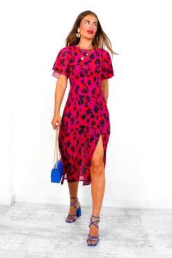 Let's Split - Magenta Orange Leopard Midi Dress 10 Let's Split - Magenta Orange Leopard Midi Dress -Fashion Clothing Store Let sSplit MagentaOrangeLeopardMidiDress 2