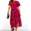 Let's Split - Magenta Orange Leopard Midi Dress