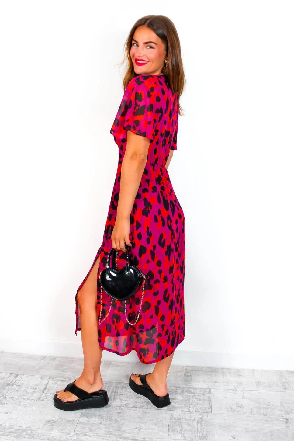 Let's Split - Magenta Orange Leopard Midi Dress 6 Let's Split - Magenta Orange Leopard Midi Dress - Image 6