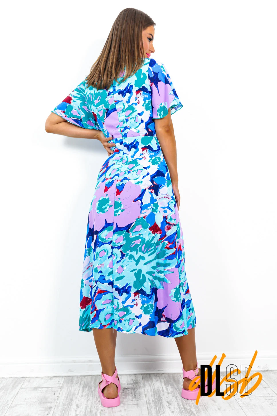 Lets Split - Teal Multi Print Midi Dress 6 Lets Split - Teal Multi Print Midi Dress - Image 6