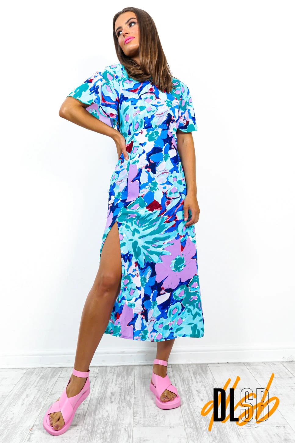 Lets Split - Teal Multi Print Midi Dress 2 Lets Split - Teal Multi Print Midi Dress - Image 2