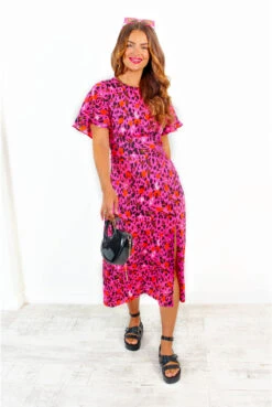 Lets Split - Fuchsia Orange Leopard Print Midi Dress -Fashion Clothing Store LetsSplit FuchsiaOrangeLeopardPrintMidiDress 4