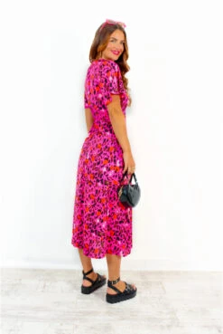 Lets Split - Fuchsia Orange Leopard Print Midi Dress -Fashion Clothing Store LetsSplit FuchsiaOrangeLeopardPrintMidiDress 6