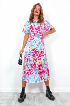 Lets Split - Pink Multi Floral Midi Dress -Fashion Clothing Store LetsSplit PinkMultiFloralMidiDress 6