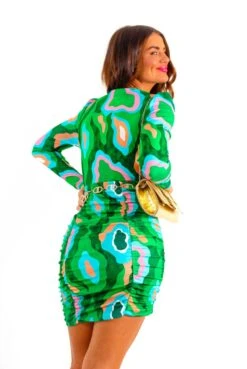 Like It Like That - Green Abstract Print Ruched Mini Dress -Fashion Clothing Store LikeItLikeThat GreenAbstractPrintRuchedMiniDress 1