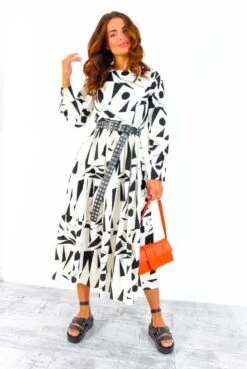 Living Wild - Cream Black Geometric Maxi Dress