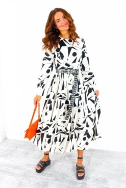 Living Wild - Cream Black Geometric Maxi Dress -Fashion Clothing Store LivingWild CreamBlackGeometricMaxiDress5