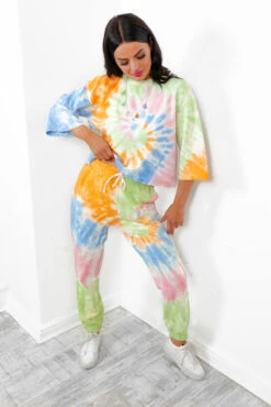 Love Never Dyes - Lime Multi Tie Dye Joggers