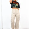 Lover Not A Fighter - Stone Textured Satin Cargo Pants
