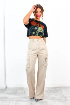 Lover Not A Fighter - Stone Textured Satin Cargo Pants
