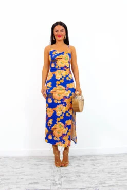Lust For Me - Blue Orange Floral Midi Slip Dress -Fashion Clothing Store LustForMe BlueOrangeFloralMidiSlipDress 1