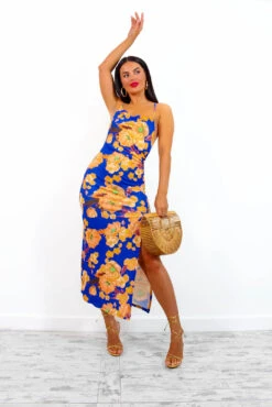 Lust For Me - Blue Orange Floral Midi Slip Dress -Fashion Clothing Store LustForMe BlueOrangeFloralMidiSlipDress 4