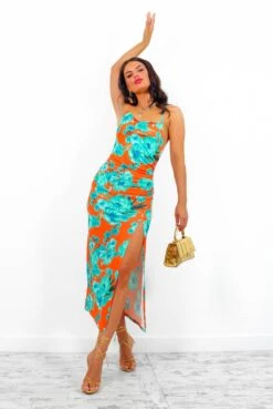Lust For Me - Orange Green Floral Midi Slip Dress 8 Lust For Me - Orange Green Floral Midi Slip Dress -Fashion Clothing Store LustForMe OrangeGreenFloralMidiSlipDress5