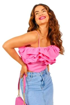 Made You Look - Pink Ruffle Crop Top -Fashion Clothing Store MadeYouLook PinkRuffleCropTop 3
