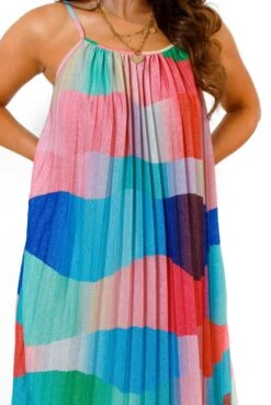 Magic Moments - Multi Printed Lurex Pleated Maxi Dress -Fashion Clothing Store MagicMoments MultiPrintedLurexPleatedMaxiDress 1