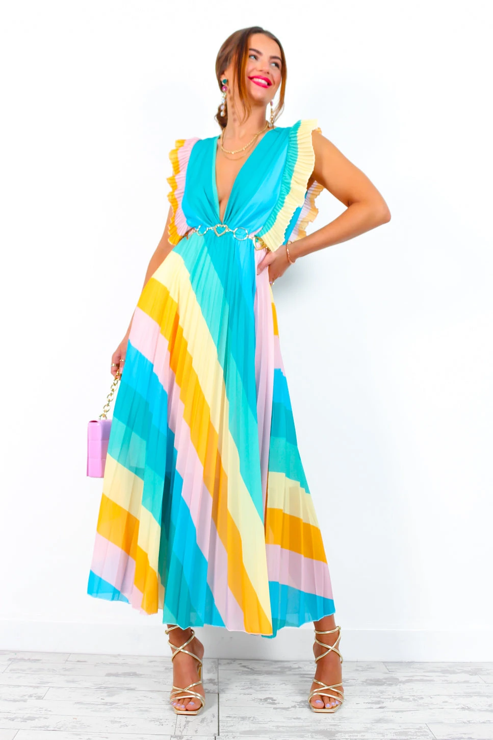 Mamma Mia - Blue Multi Stripe Maxi Dress 2 Mamma Mia - Blue Multi Stripe Maxi Dress - Image 2