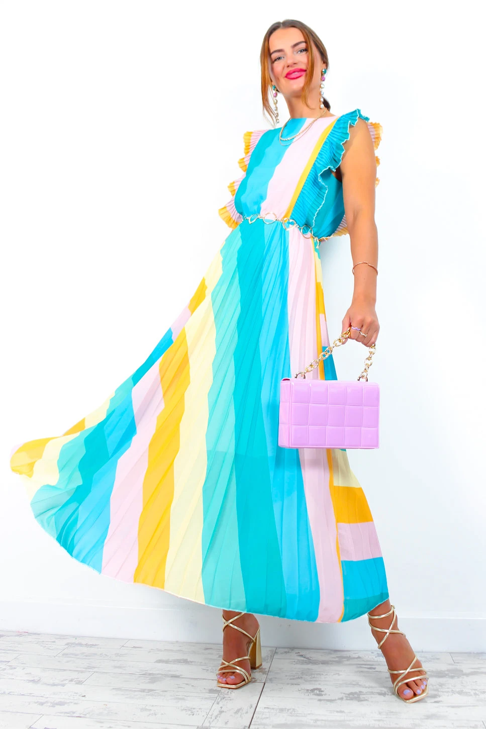 Mamma Mia - Blue Multi Stripe Maxi Dress 3 Mamma Mia - Blue Multi Stripe Maxi Dress - Image 3