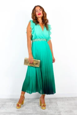 Mamma Mia - Green Ombre Pleated Maxi Dress