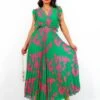 Mamma Mia - Green Pink Floral Pleated Maxi Dress