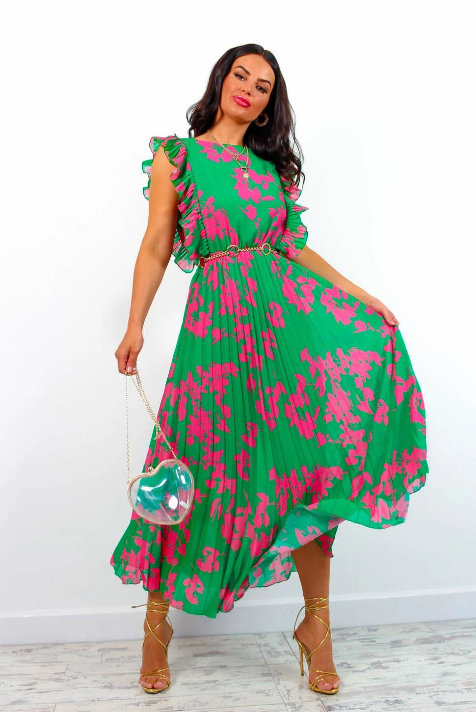 Mamma Mia - Green Pink Floral Pleated Maxi Dress 7 Mamma Mia - Green Pink Floral Pleated Maxi Dress - Image 7
