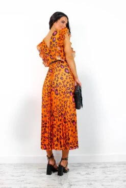 Mamma Mia - Orange Fuchsia Leopard Pleated Maxi Dress -Fashion Clothing Store MammaMia OrangeFuchsiaLeopardPleatedMaxiDress2
