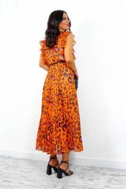 Mamma Mia - Orange Fuchsia Leopard Pleated Maxi Dress -Fashion Clothing Store MammaMia OrangeFuchsiaLeopardPleatedMaxiDress4